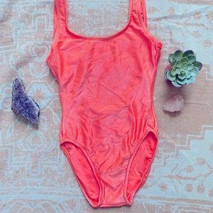 Vintage 90s / Neon Coral Ribbed One Piece